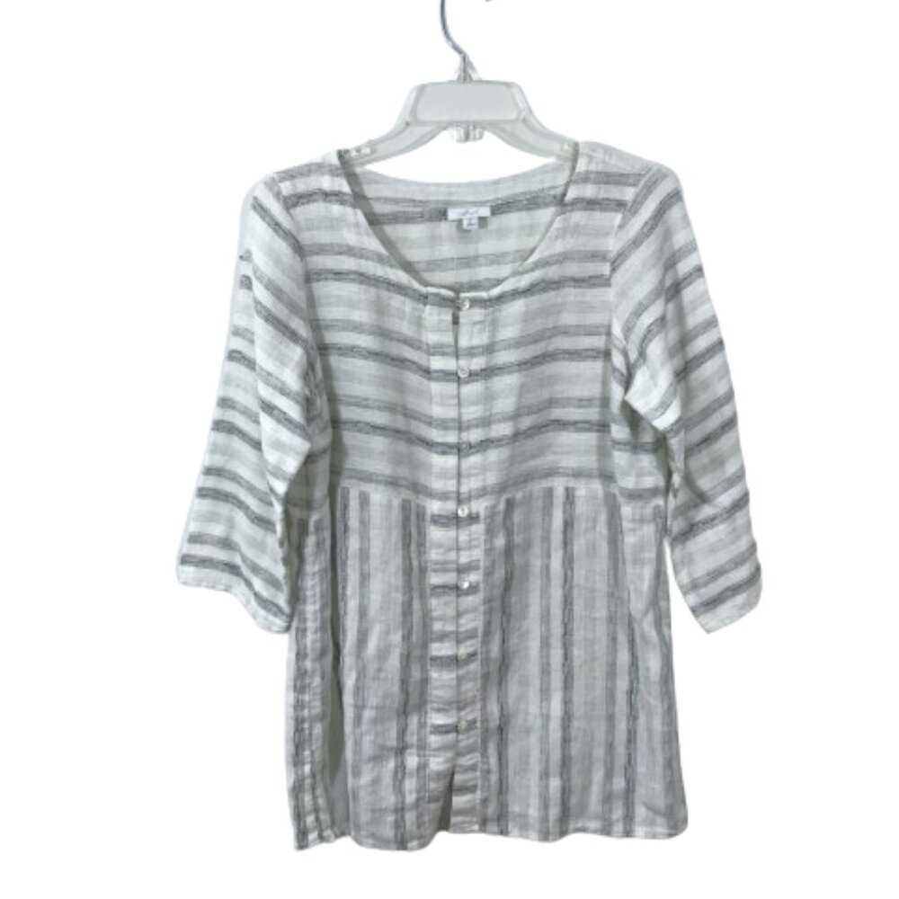 J. Jill Pure Jill Striped Linen Top White Women Size S
